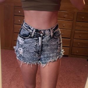 Acid Wash High-Waisted Denim Shorts